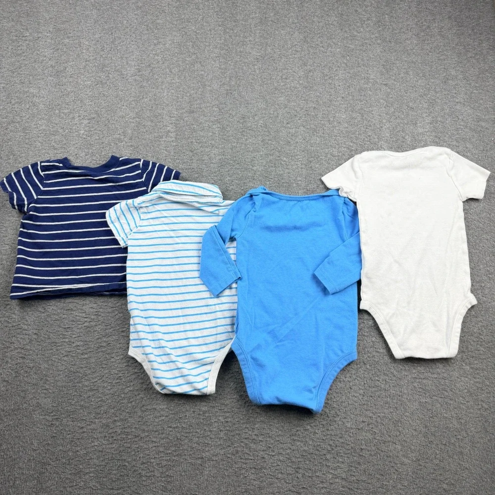 Carters Cat & Jack Baby Boys 4pc‎ Lot Bodysuits Tee 9-12M Blue White Striped